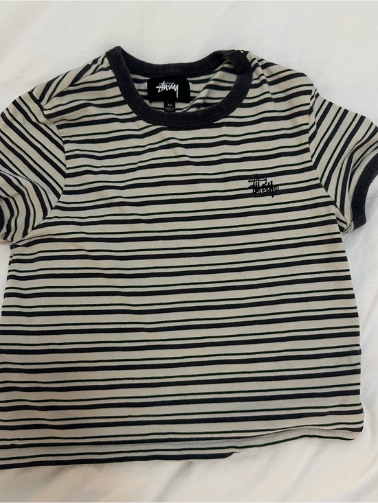 Stussy Tops - Stussy Striped Tee in Cream and Black